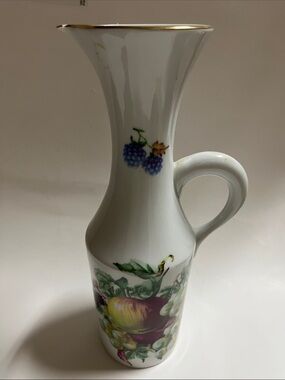Vintage Naaman Israel Porcelain Wine Decanter -Fruit Motif Gold trim